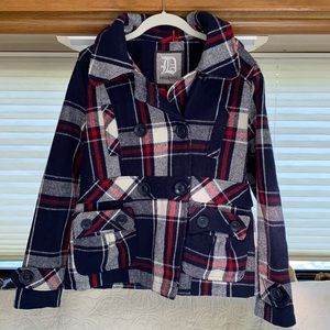 Plaid Dollhouse Pea Coat with hood